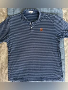 Peter Millar Polo XL Detroit Tigers Blue Striped Cotton